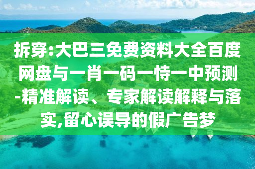 拆穿:大巴三免费资料大全百度网盘与一肖一码一恃一中预测-精准解读、专家解读解释与落实,留心误导的假广告梦