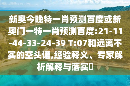 新奥今晚特一肖预测百度或新奥门一特一肖预测百度:21-11-44-33-24-39 T:07和远离不实的空头诺,经验释义、专家解析解释与落实